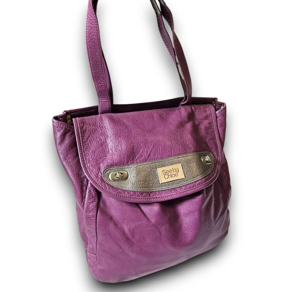 See By Chloe XL Purple Orchid & Gunmetal Leather Vintage Y2K Shoulder Bag, VGUC - Picture 12 of 12